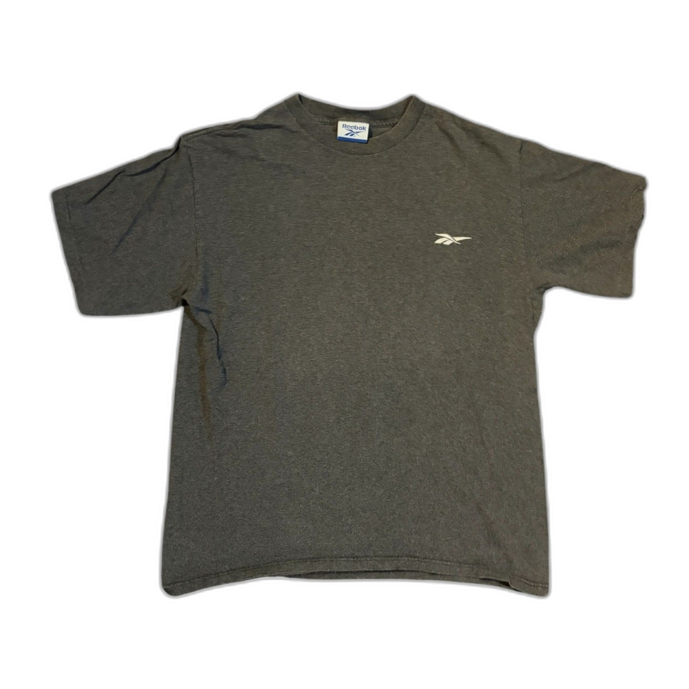 Vintage Reebok Charcoal Gray Embroidered Logo T-Shirt Made in USA M